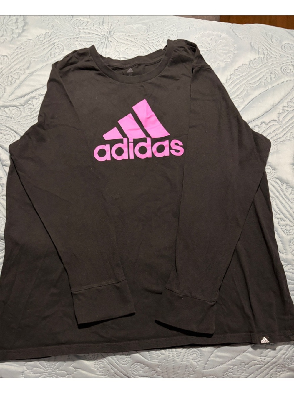 adidas Black Long Sleeve Tee with Pink Logo - Picture 3 of 3